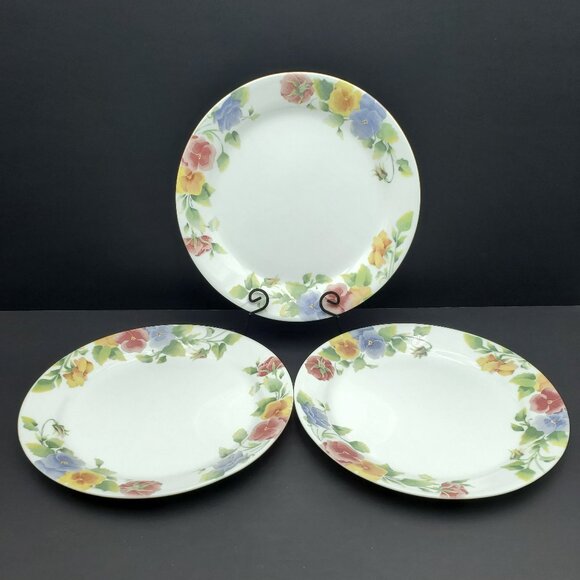 Corelle Summer Blush Dinner Plates Pink Yellow Gold Purple Blue Pansies - Picture 1 of 6